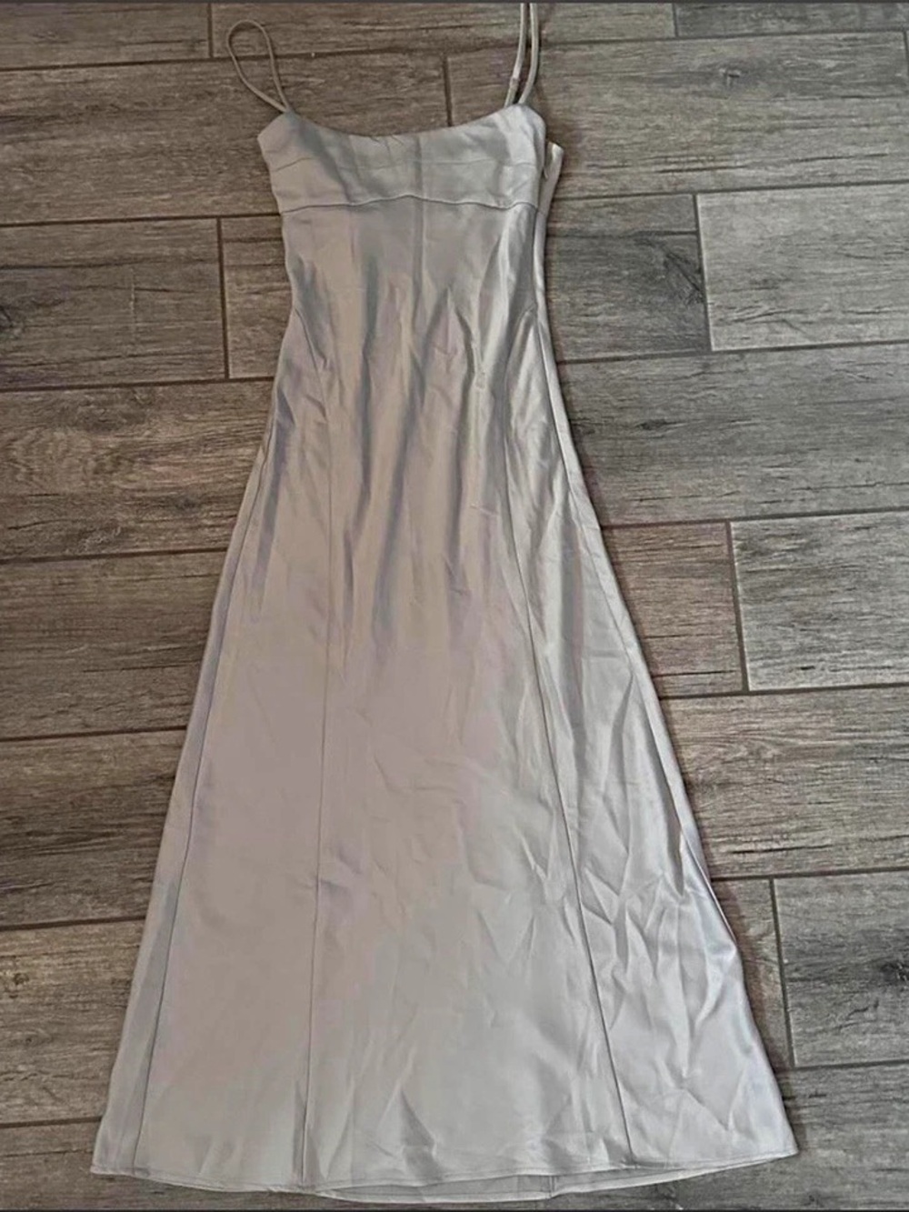 H&M Silver Satin Slip Maxi Dress with Spaghetti Straps